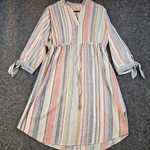 Hint of Blush Womens Large Striped Boho Dress Long Sleeve Empire Waist Peasant